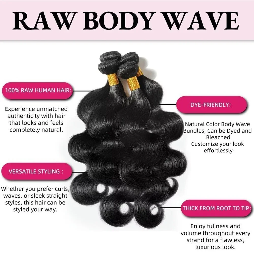 12A Human Hair Bundles 14-20 Inch Body Wave, 100% Unprocessed Brazilian Virgin W